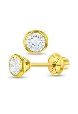 engaging gold cubic zirconia bazel set baby April birthstone earrings